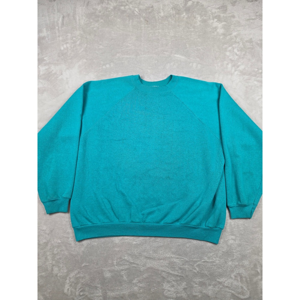 Vintage Tultex Sweatshirt Adult XL Teal Maximum Sweats Raglan Blank 90s USA Made